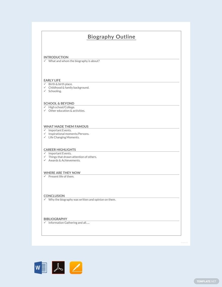 Short Biography Outline Template In Word PDF Pages Google Docs 
