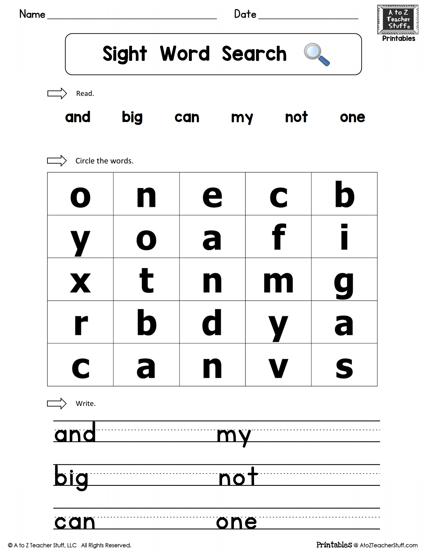Sight Words Word Search Printable