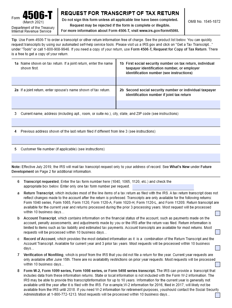 Irs Form Request For Transcript