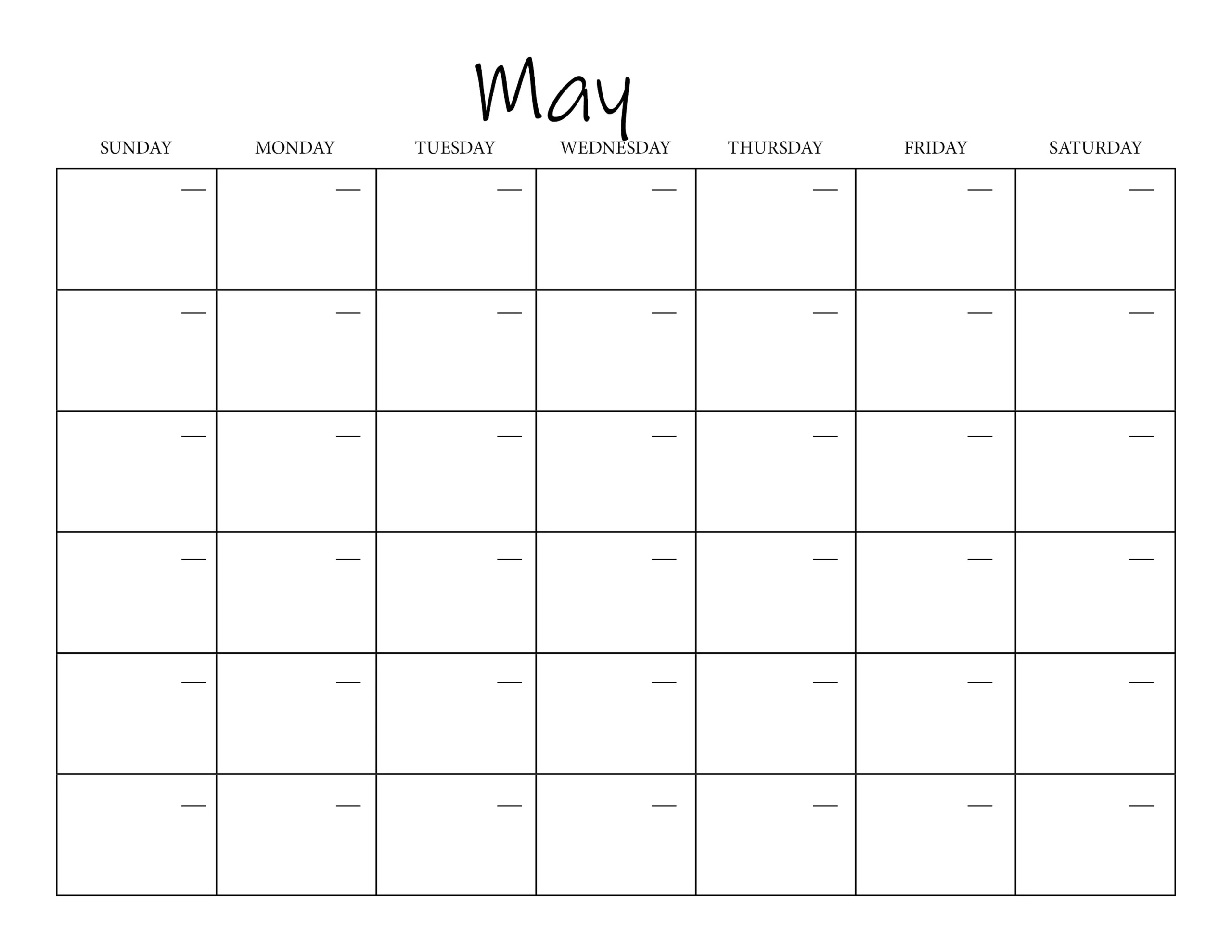 Simple Monthly Calendar Printable Undated Horizontal Layout PDF 
