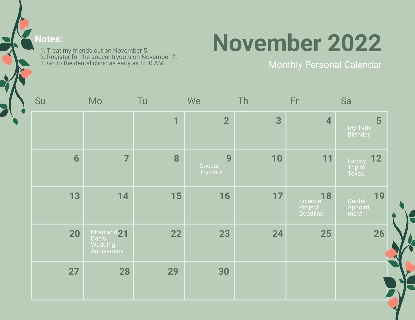 Simple November 2022 Calendar Template In Illustrator PSD Word 