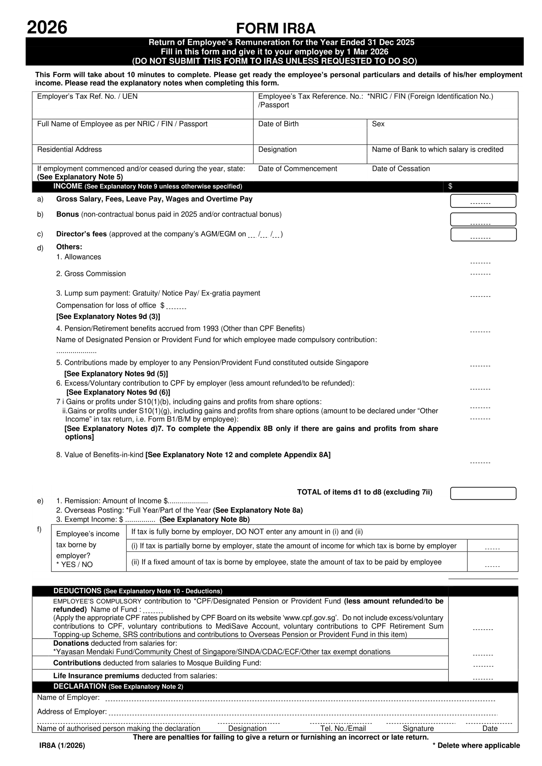 Singapore IR8A Form 2026 Employer Guide
