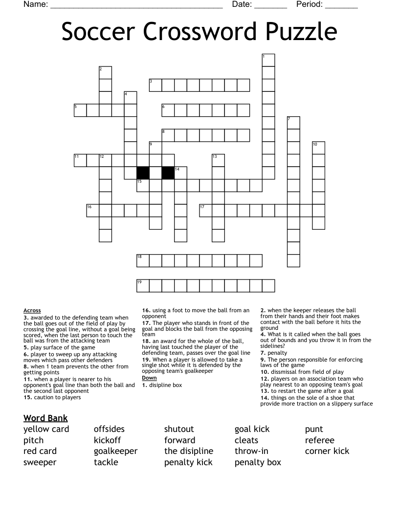 Soccer Crossword Puzzle WordMint