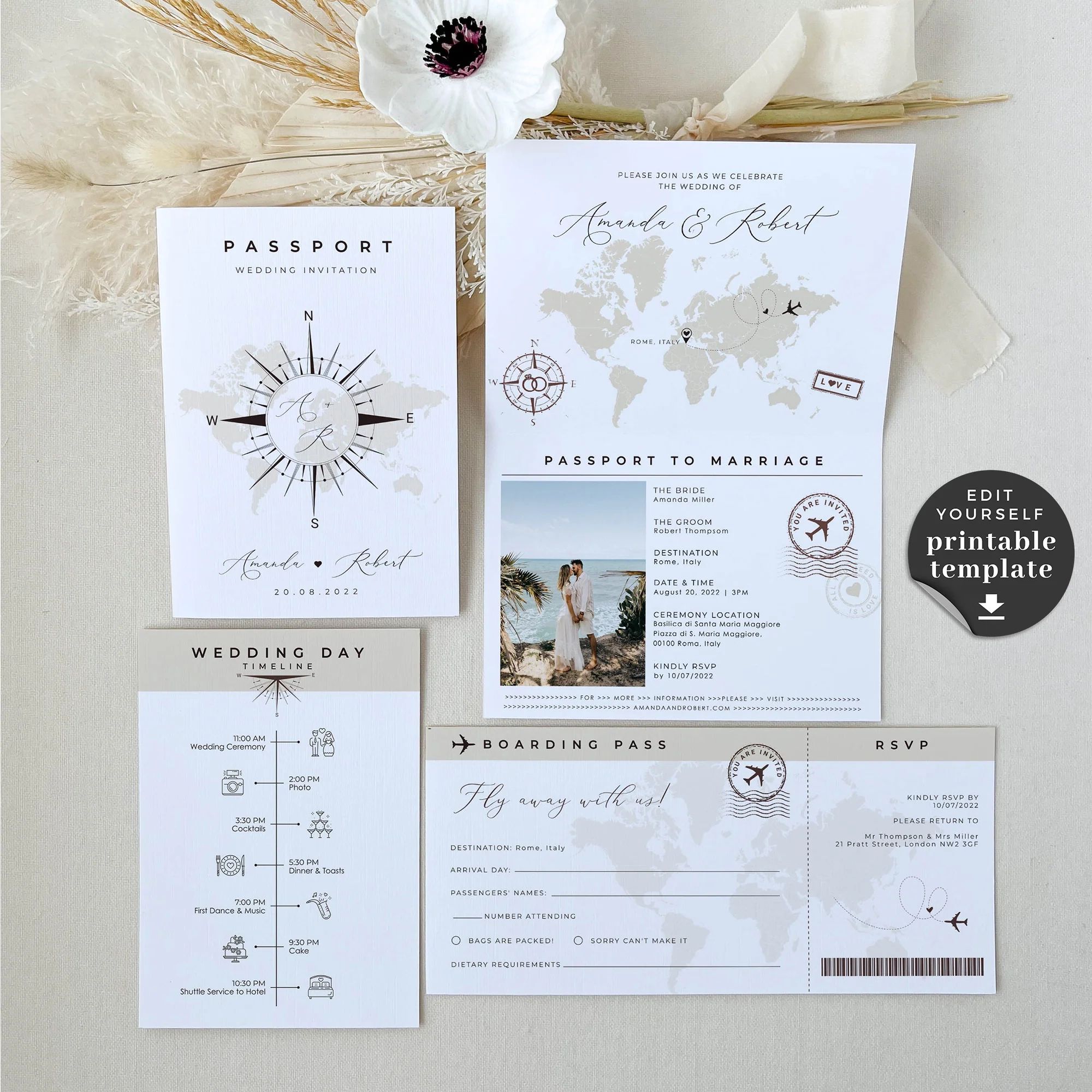 Sofia Printable Passport Wedding Invitation With Boarding Pass 
