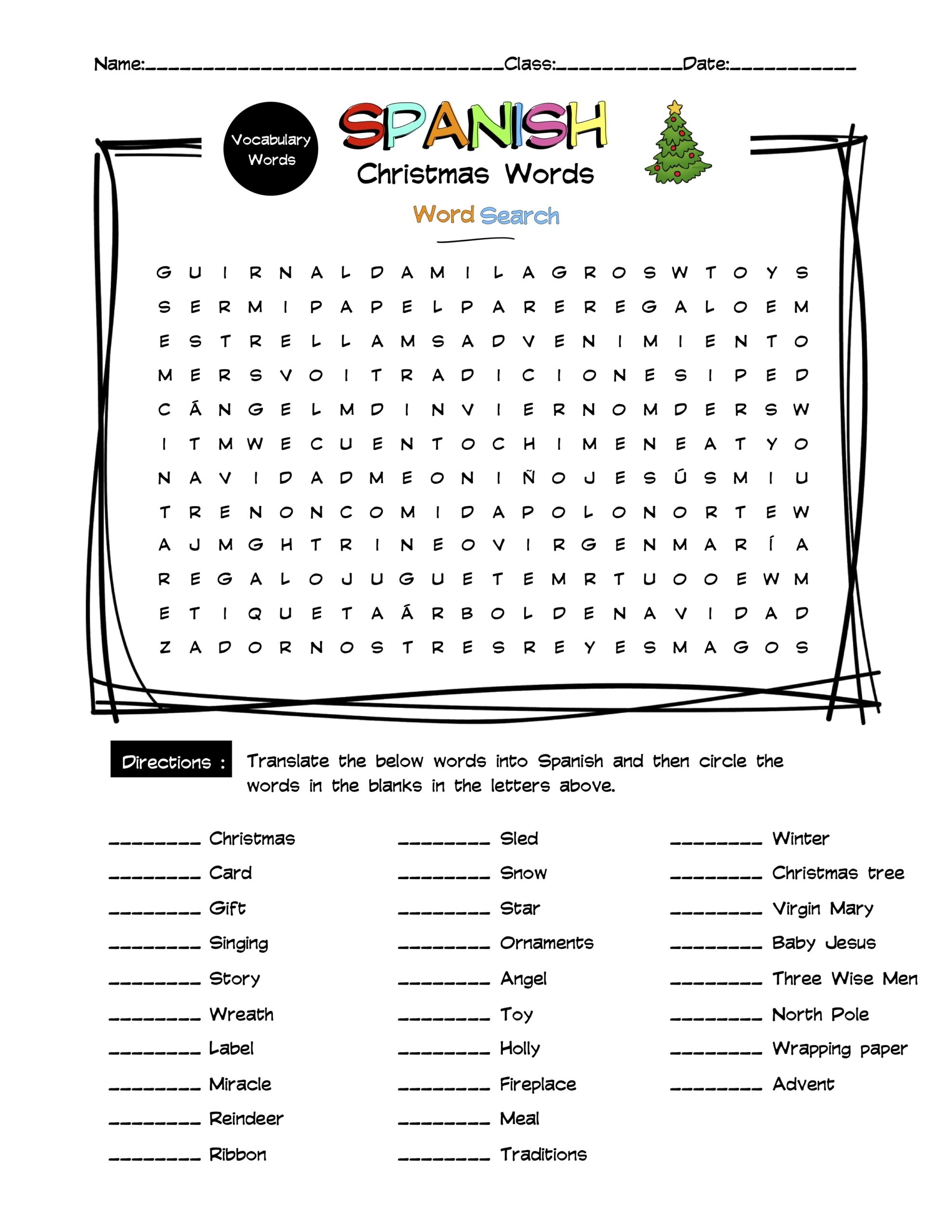 Printable Spanish Christmas Word Search