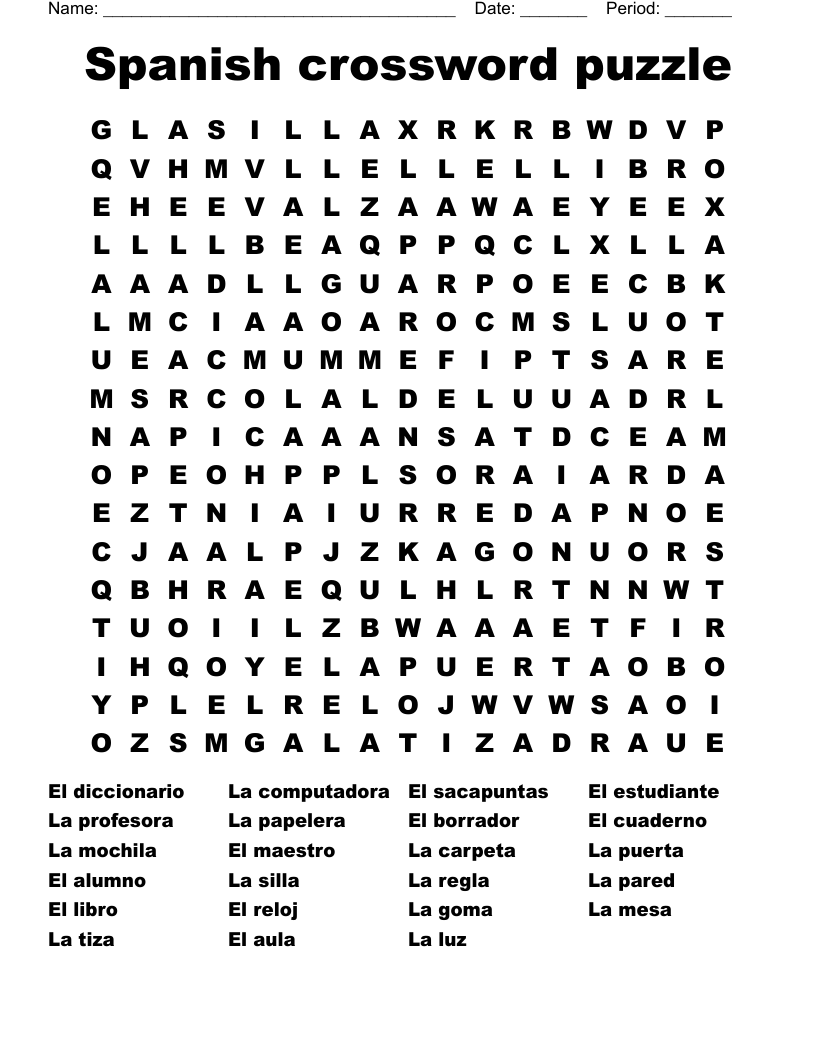 Spanish Crossword Puzzles Printable