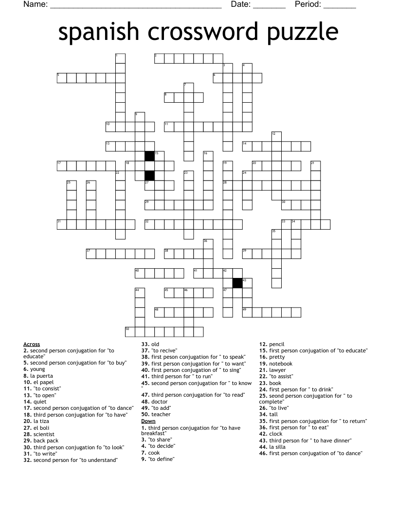 Printable Spanish Crossword Puzzles
