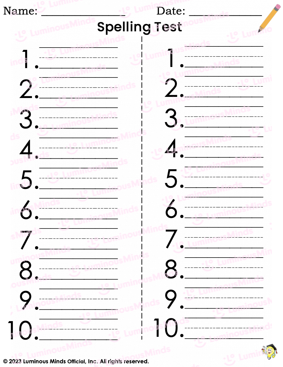 Free Printable Spelling Test Template