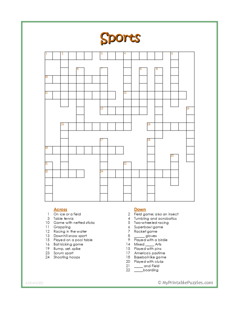 Crossword Puzzles Middle School Printable