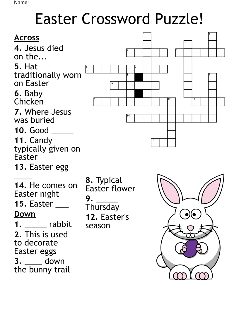 Easter Crossword For Kids Free Printable