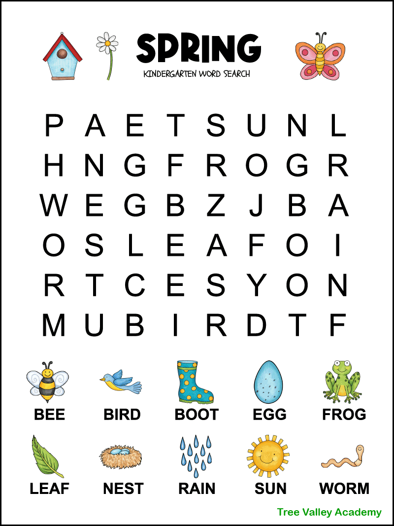 Printable Kindergarten Word Search