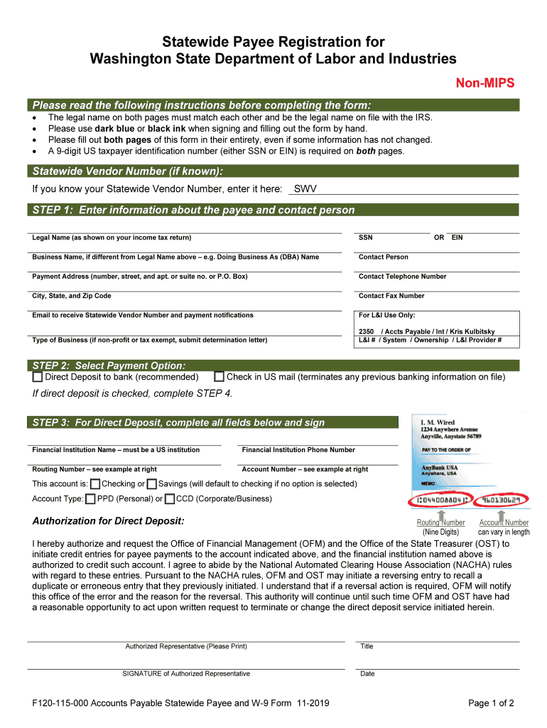 Statewide Payee And W 9 Form Accounts Payable F120 115 000 