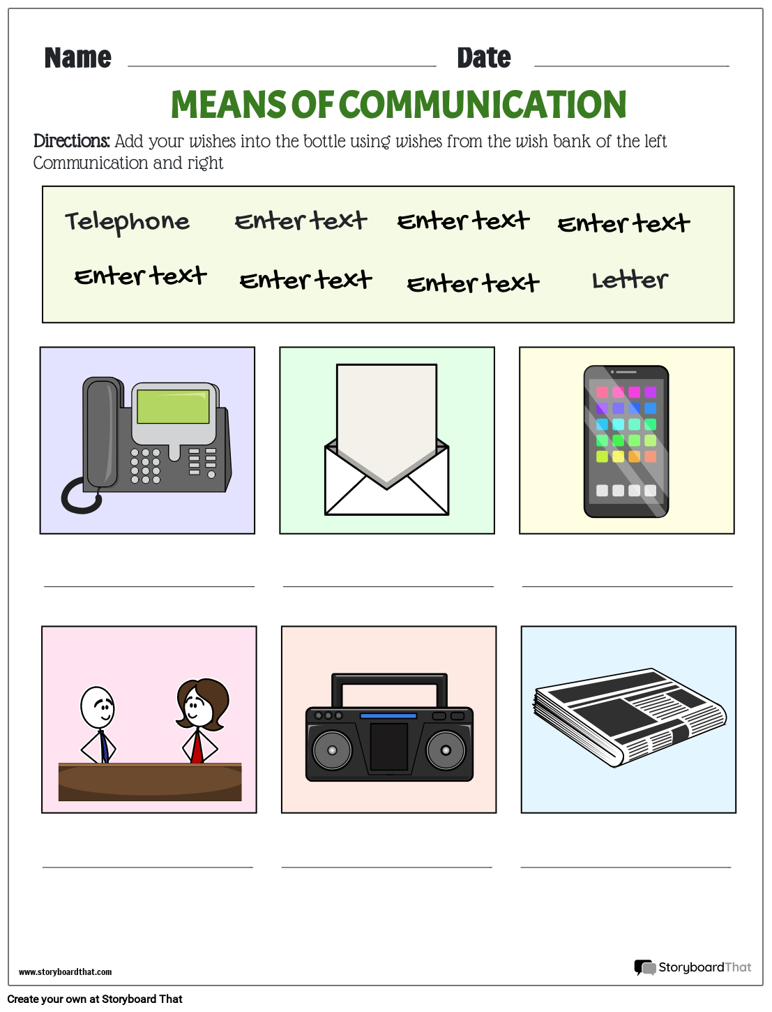 Storyboard That Communication Worksheets For Education