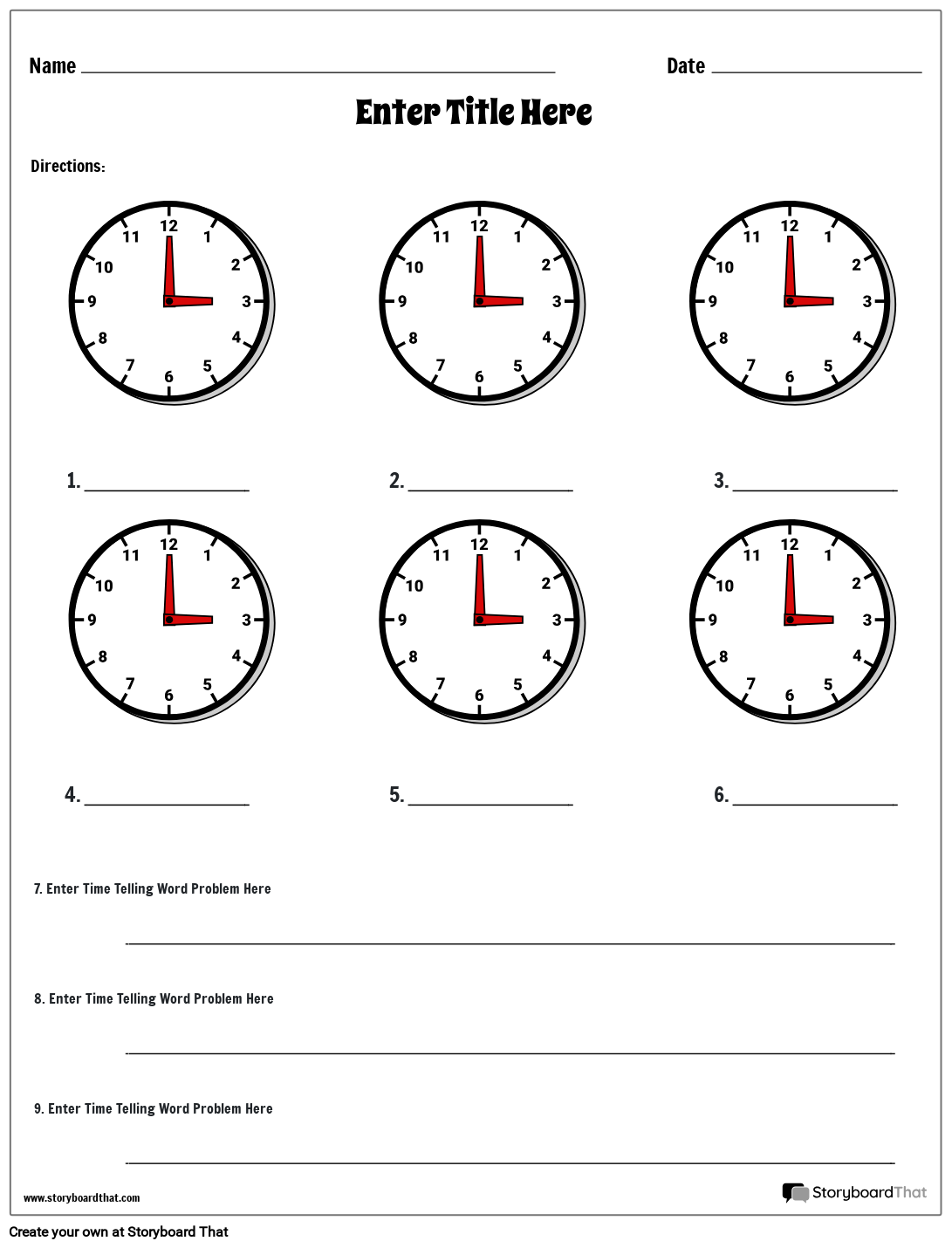 Printable Clock Worksheet For Kids