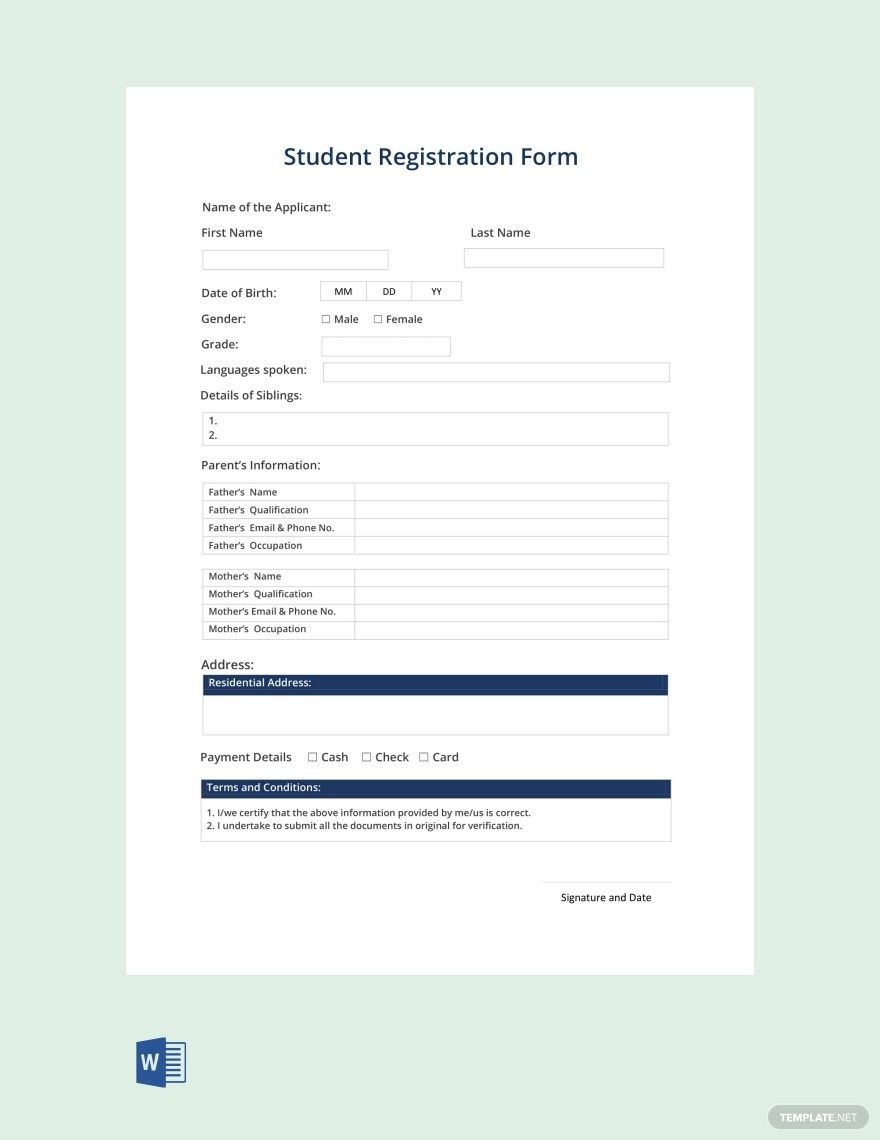 Printable Registration Form Template