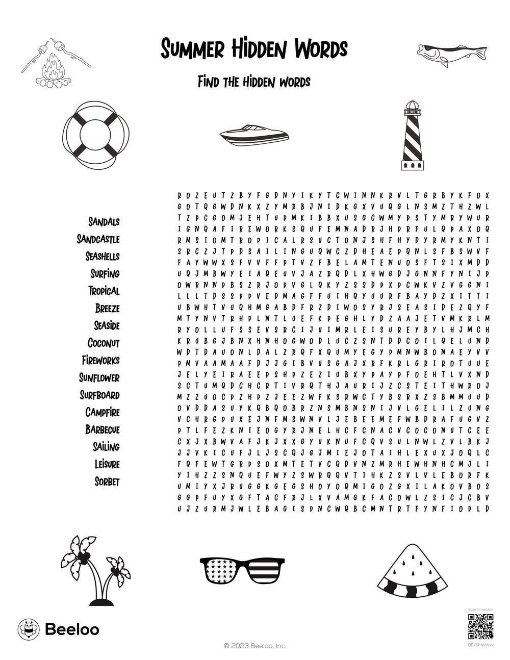 Summer Word Search Printable Worksheets