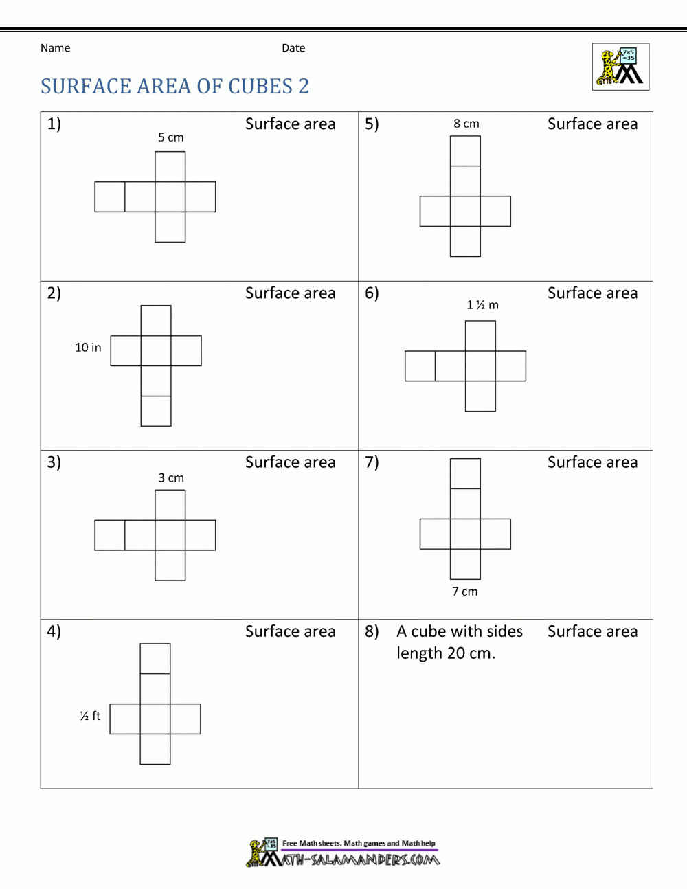 Surface Area Worksheet 6th Grade