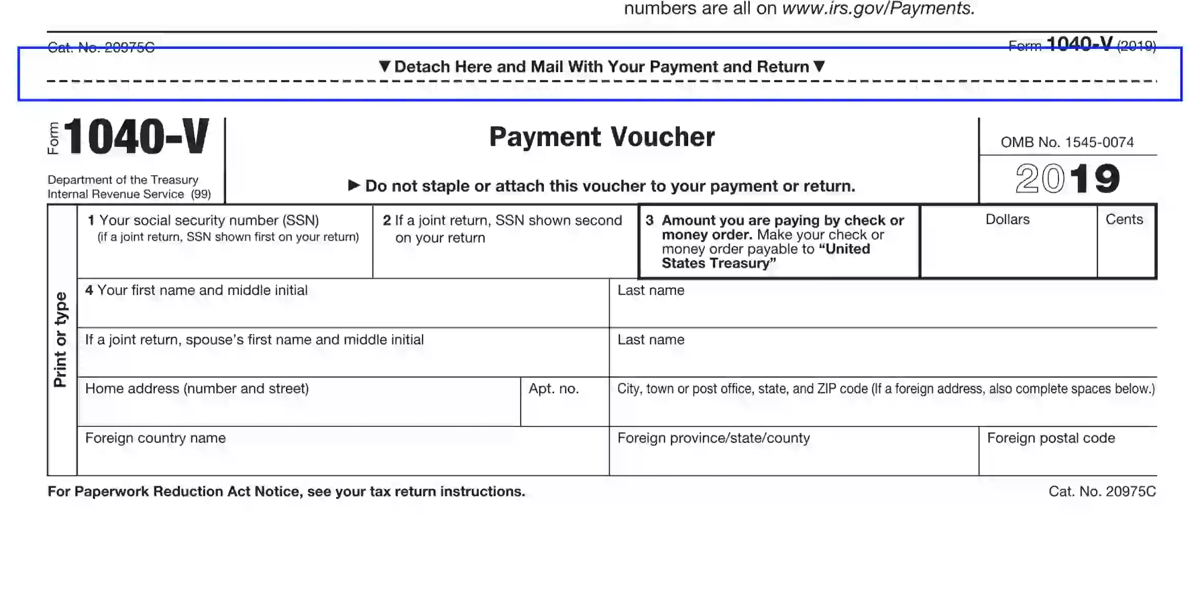 Tax Form 1040 V Printable