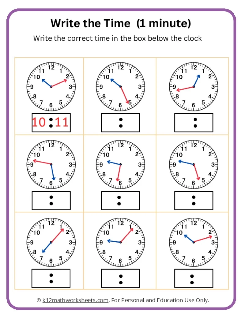 Free Printable Clock Worksheet
