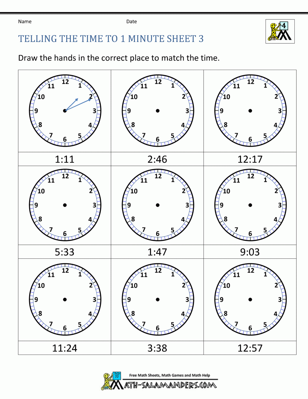 Free Printable Clock Worksheets For Kids