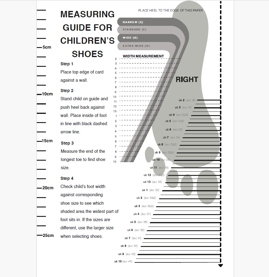 Template Printable Shoe Measure Kids Shoe Shoe Size Chart 