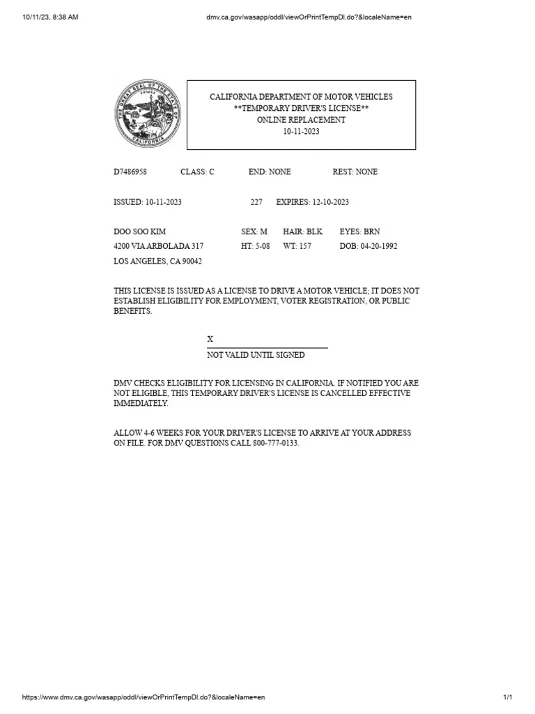 Printable Temporary Id Template