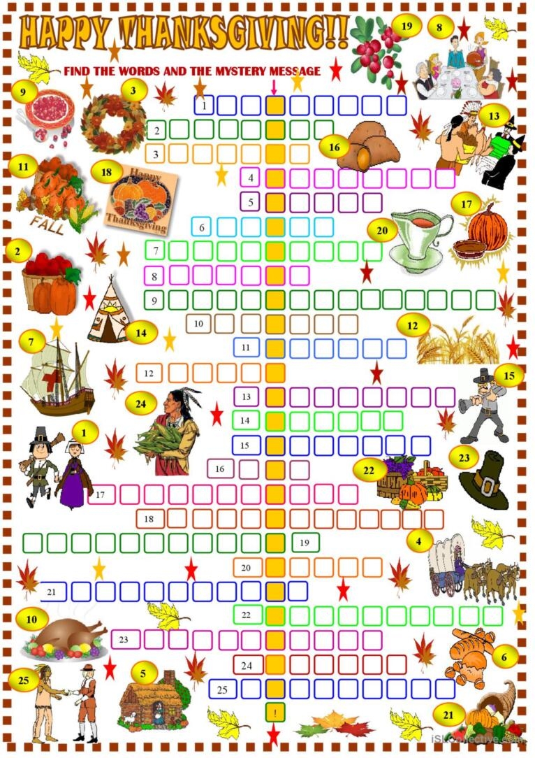 Thanksgiving Crossword Puzzl English ESL Worksheets Pdf amp Doc