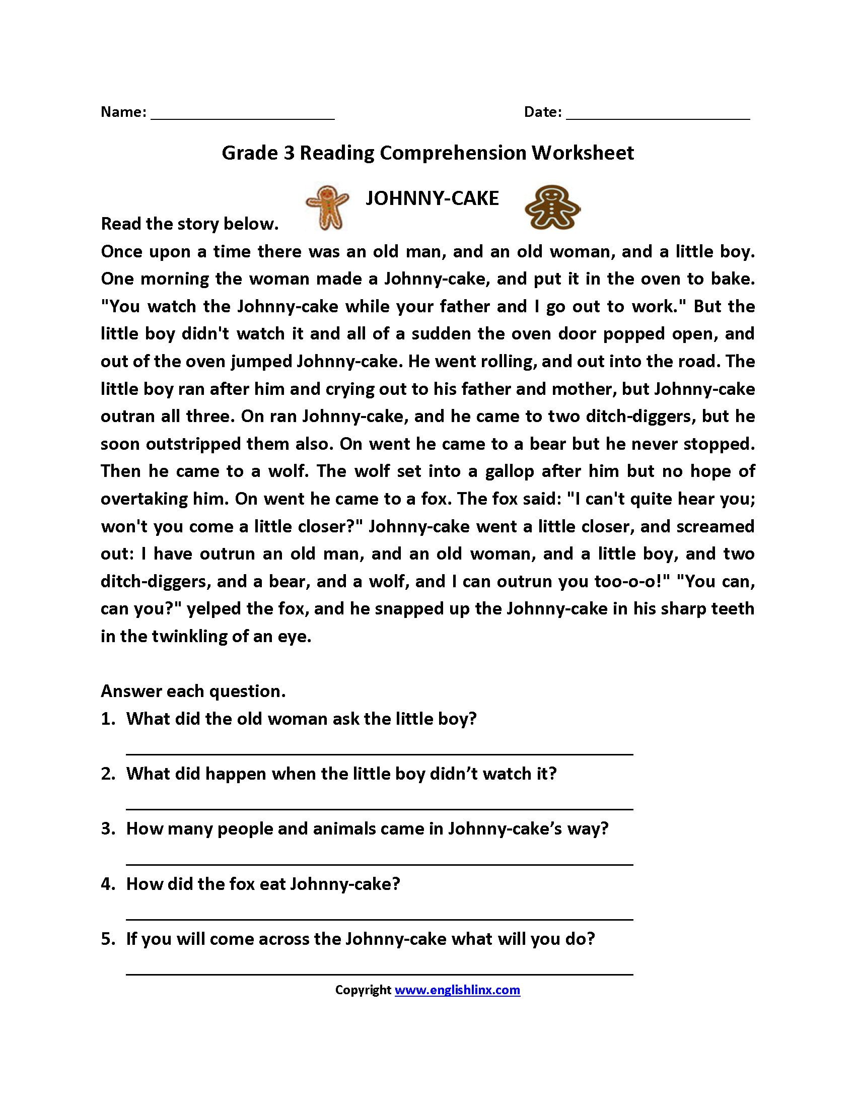 3rd Grade Printable Worksheets Reading