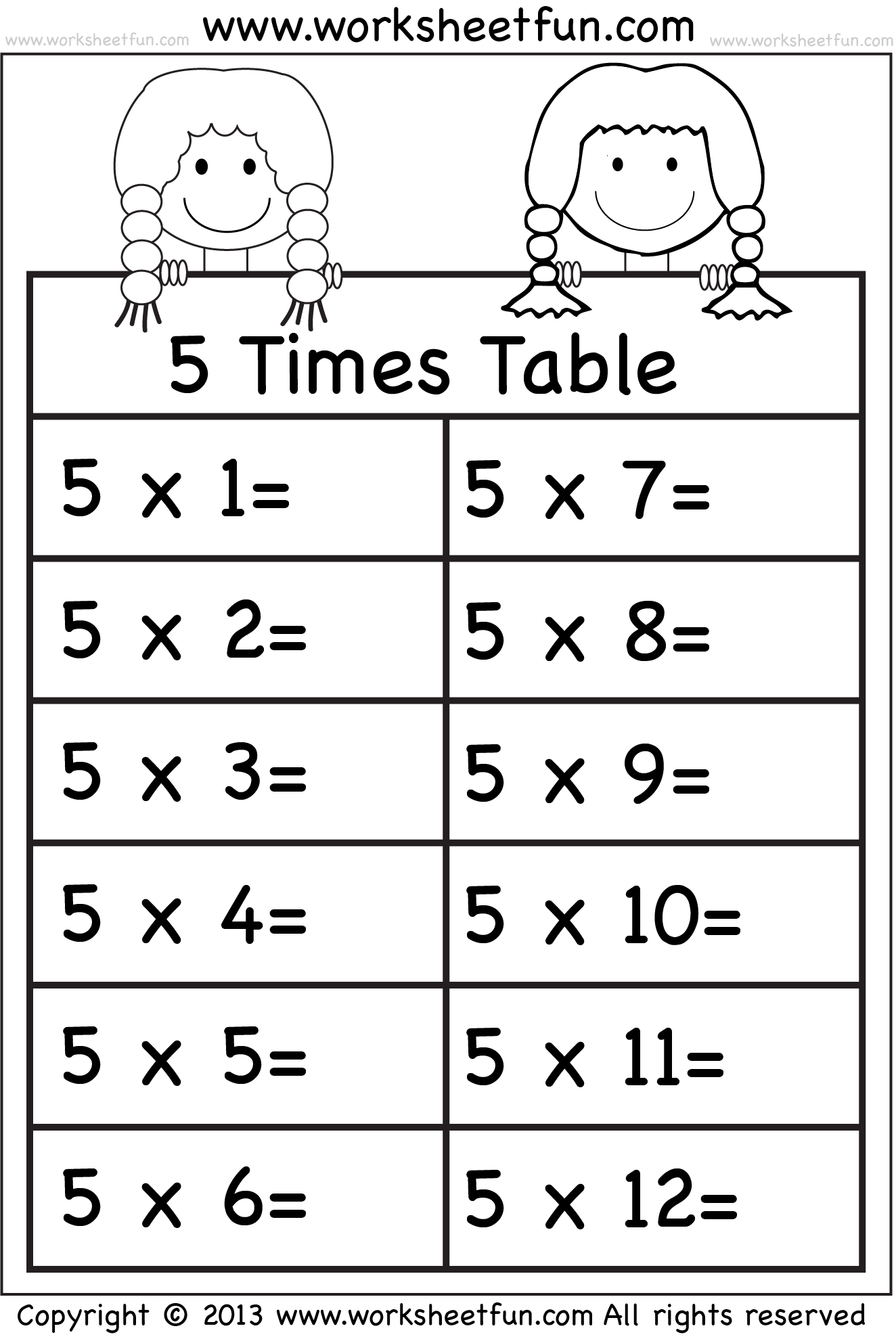 Times Tables Worksheets 2 3 4 5 6 7 8 9 10 11 And 12 