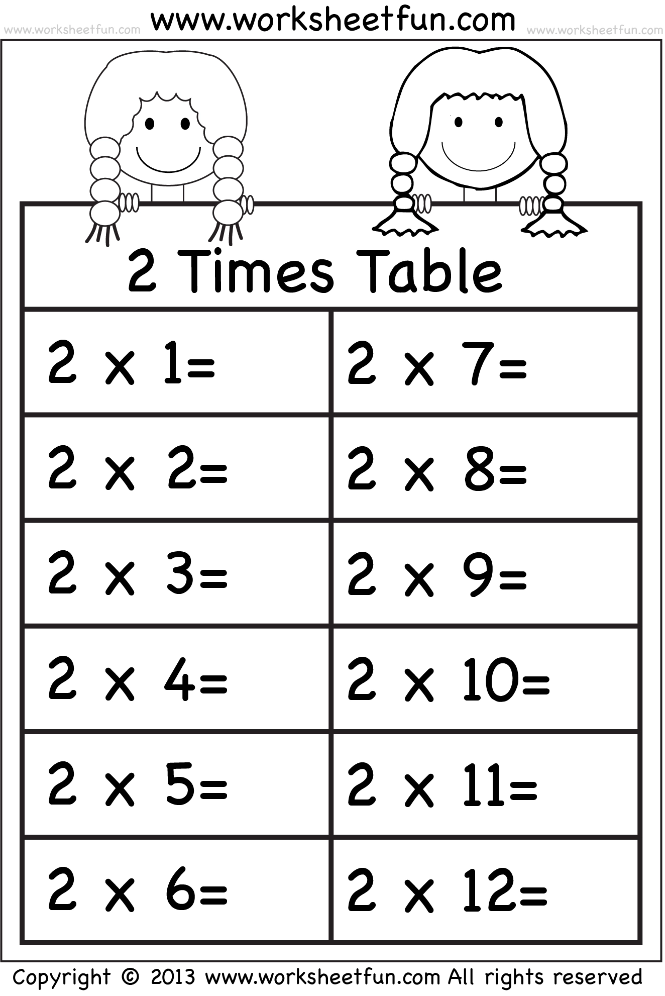 Free Printable 2 Times Tables Worksheets Pdf