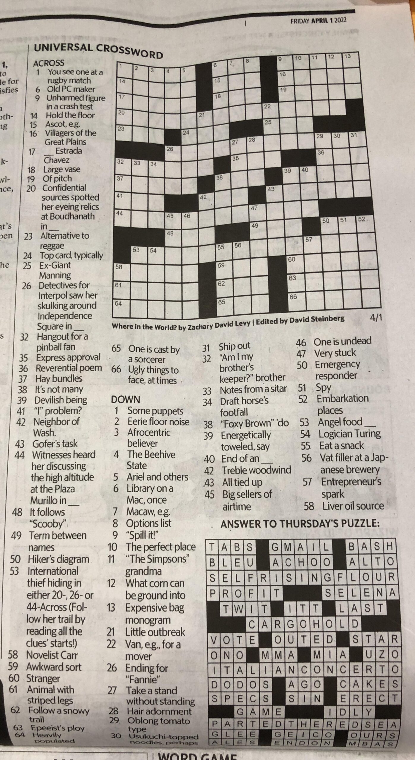 Universal Crossword Printable Free