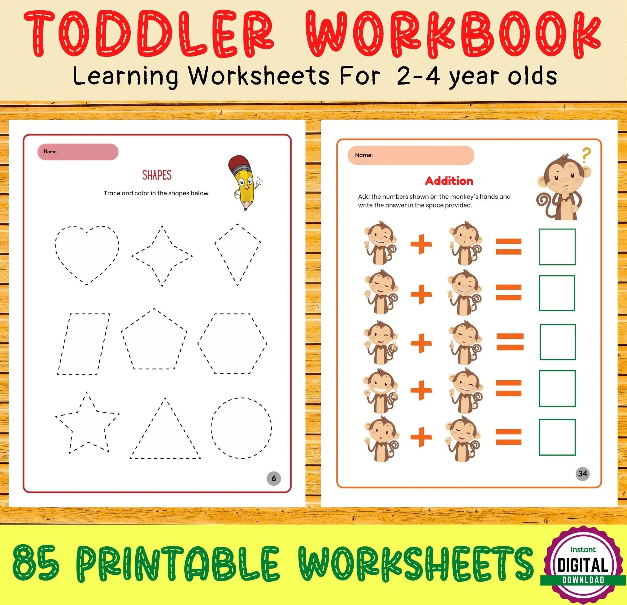 TODDLER WORKBOOK 85 Printable Worksheets Kids Activities 