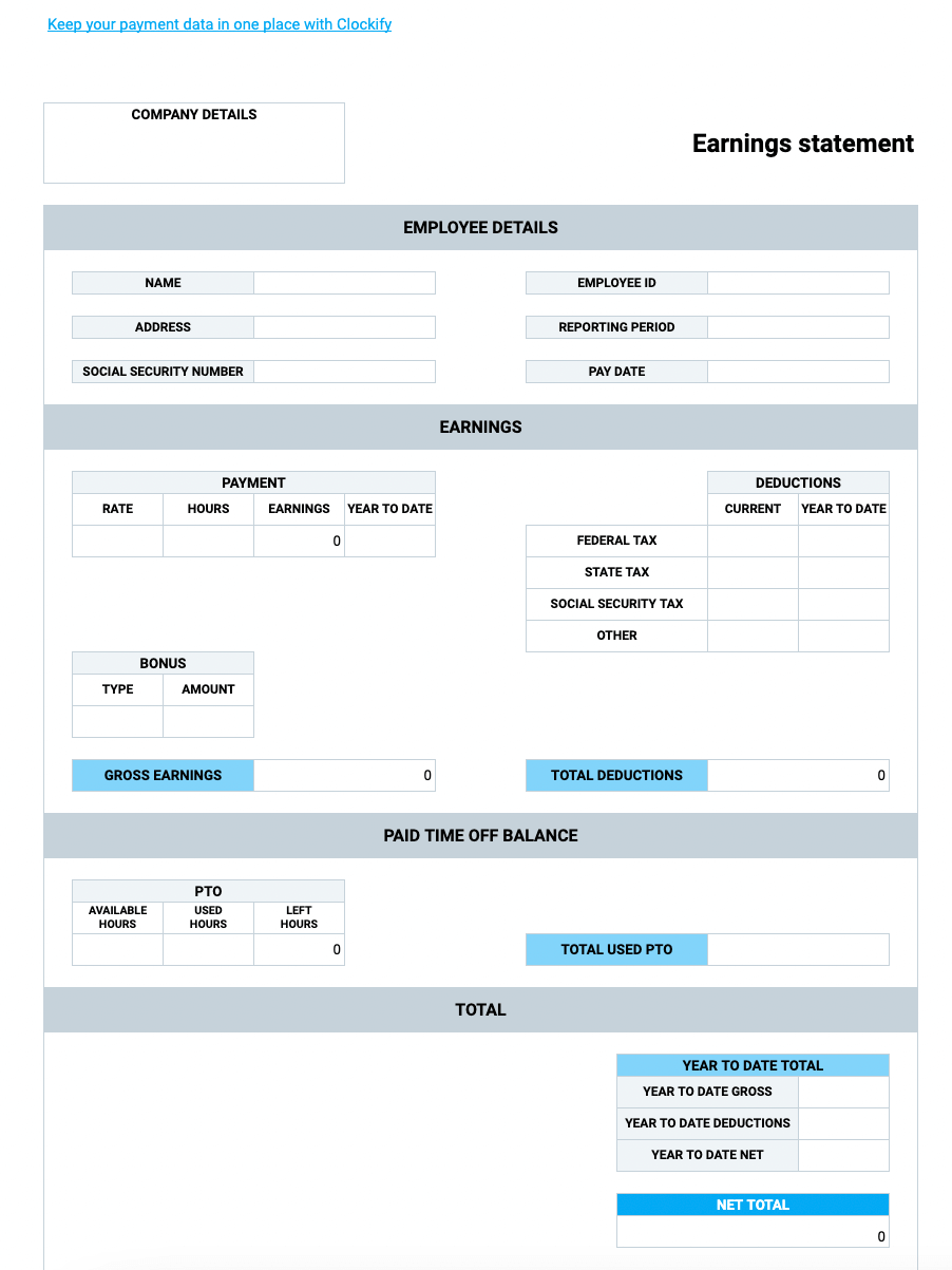 Top 9 Free Editable PDF Blank Pay Stubs Template