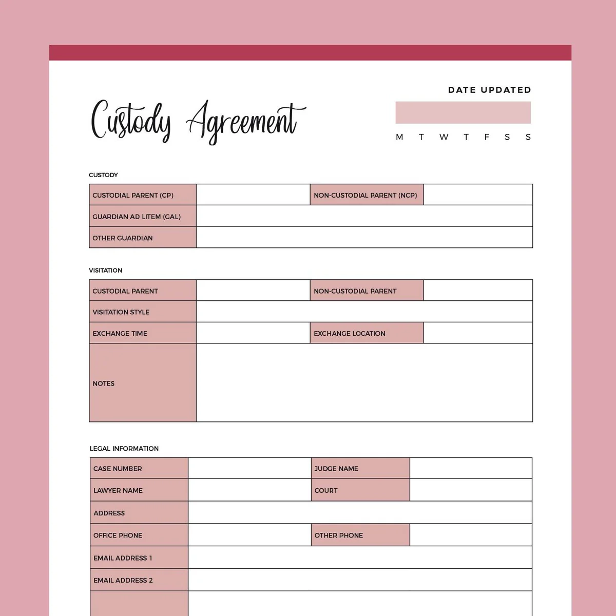Free Printable Custody Agreement