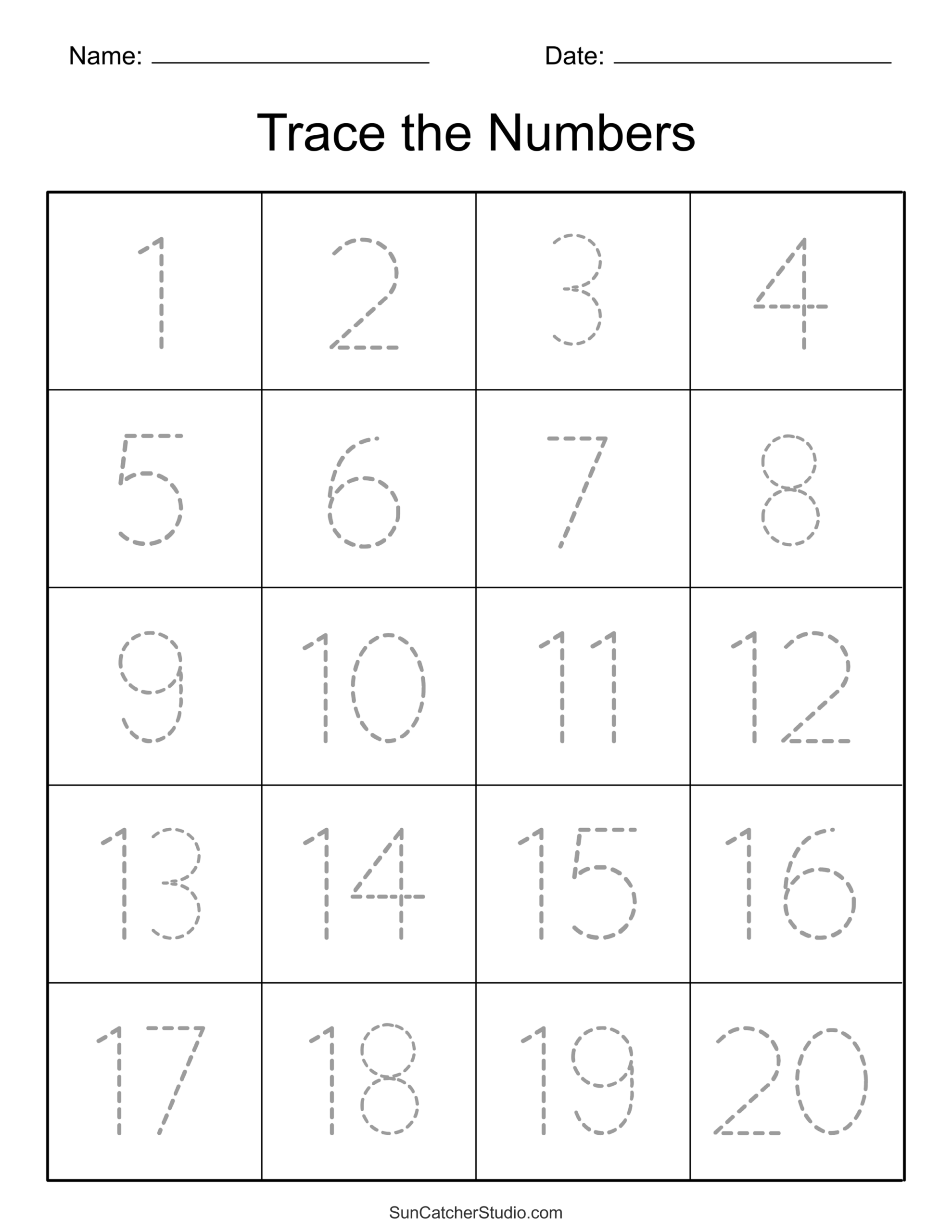 Free Printable Tracing Numbers 1 20 Worksheets Pdf