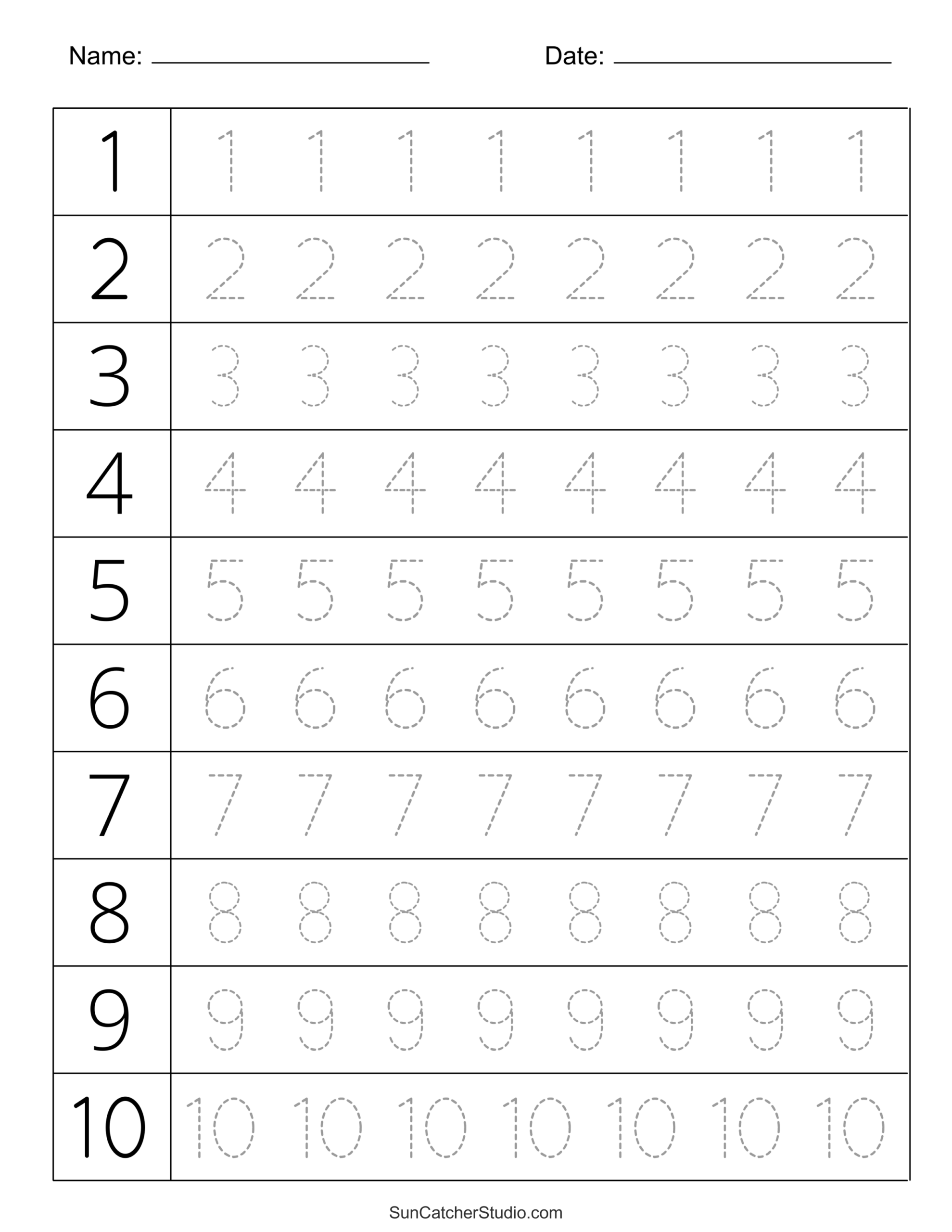 Free Printable Number Writing