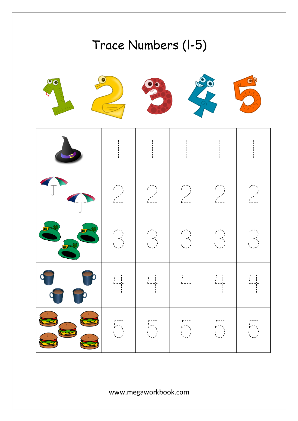 Free Printable Number Tracing Worksheets 1-5