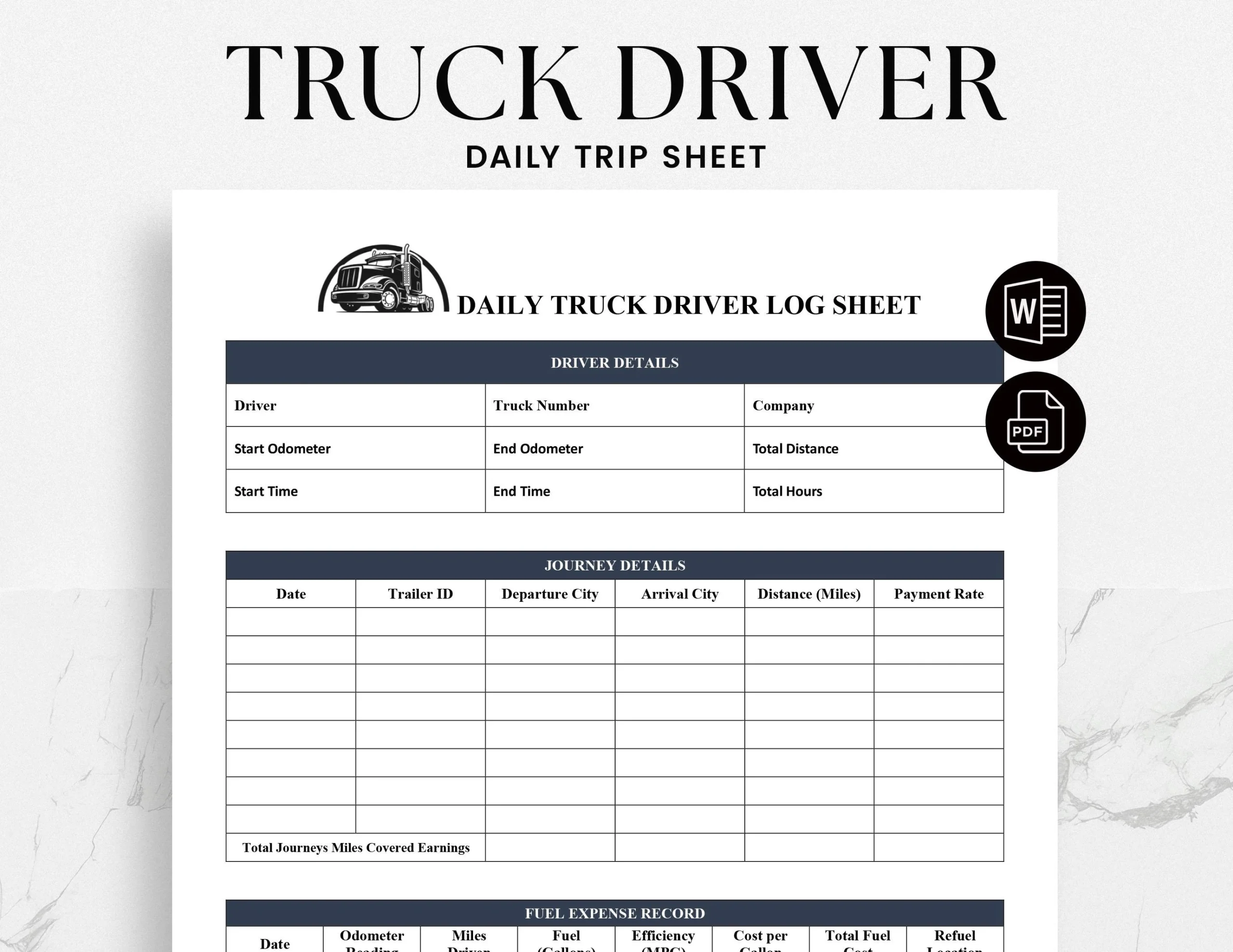 Truck Driver Daily Trip Sheet Template Truck Driver Log Book 