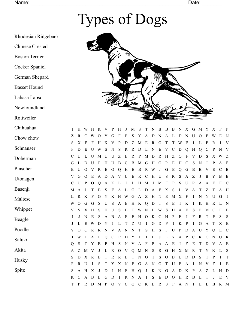 Dog Word Search Free Printable