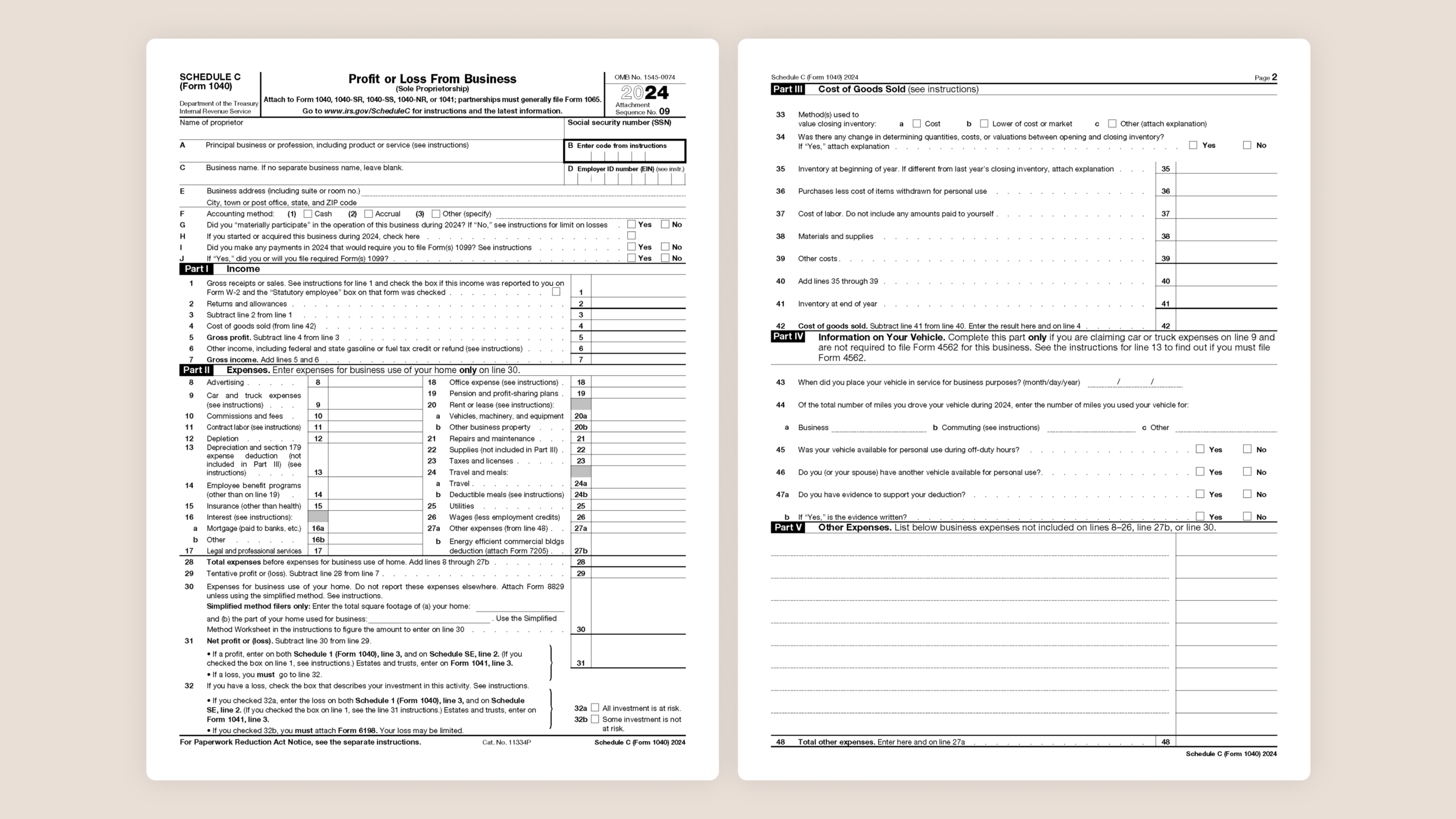 Irs Form Schedule C 2022 Net Profit
