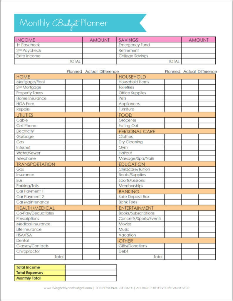 Budget Worksheet Printable