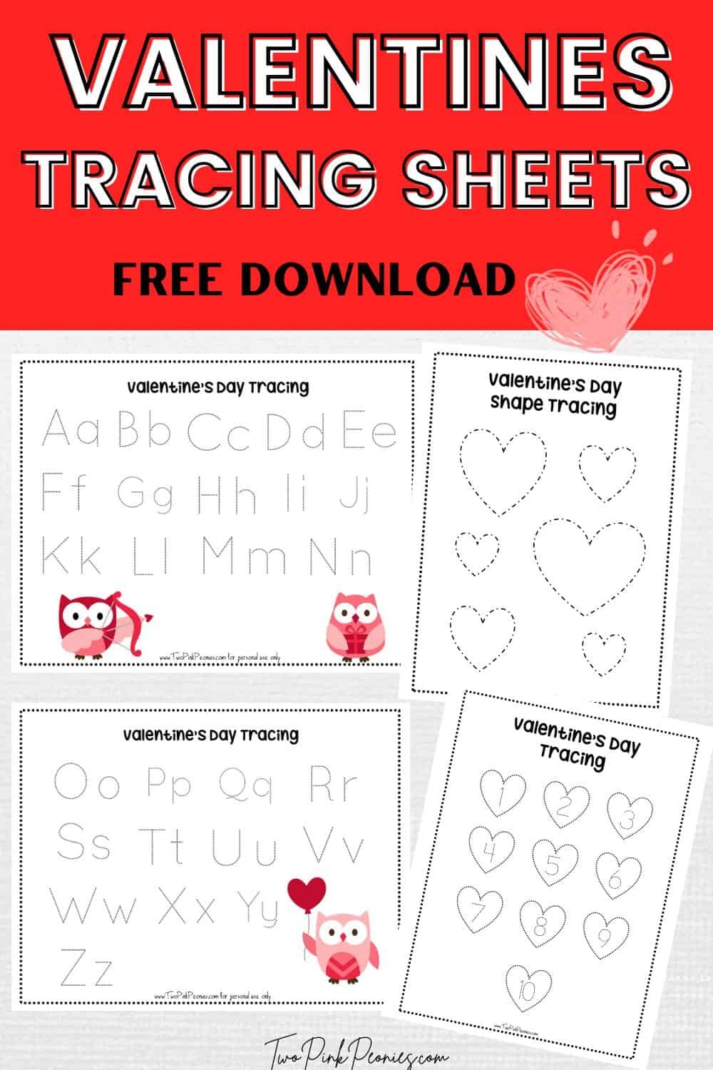 Valentine s Day Tracing Worksheets instant Download 