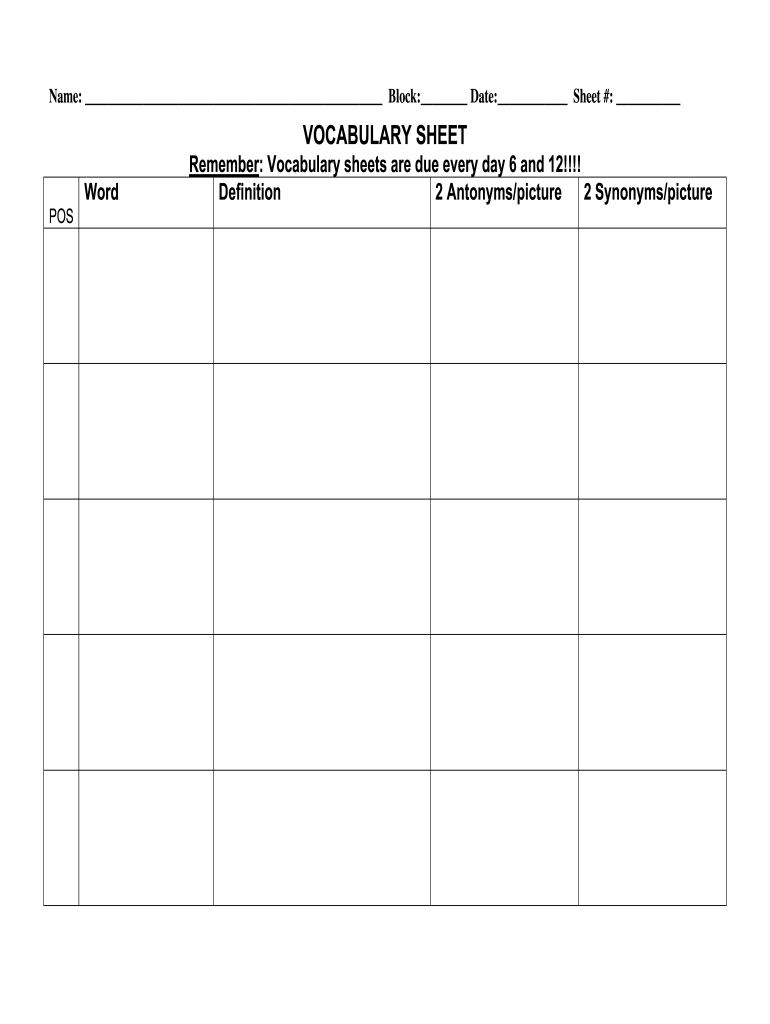 Free Printable Vocabulary Template