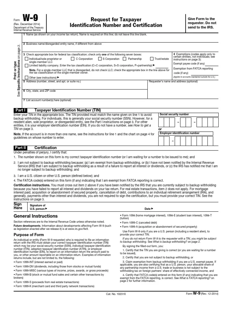 W 9 Form U S Taxpayer ID Request PDF Limited Liability 
