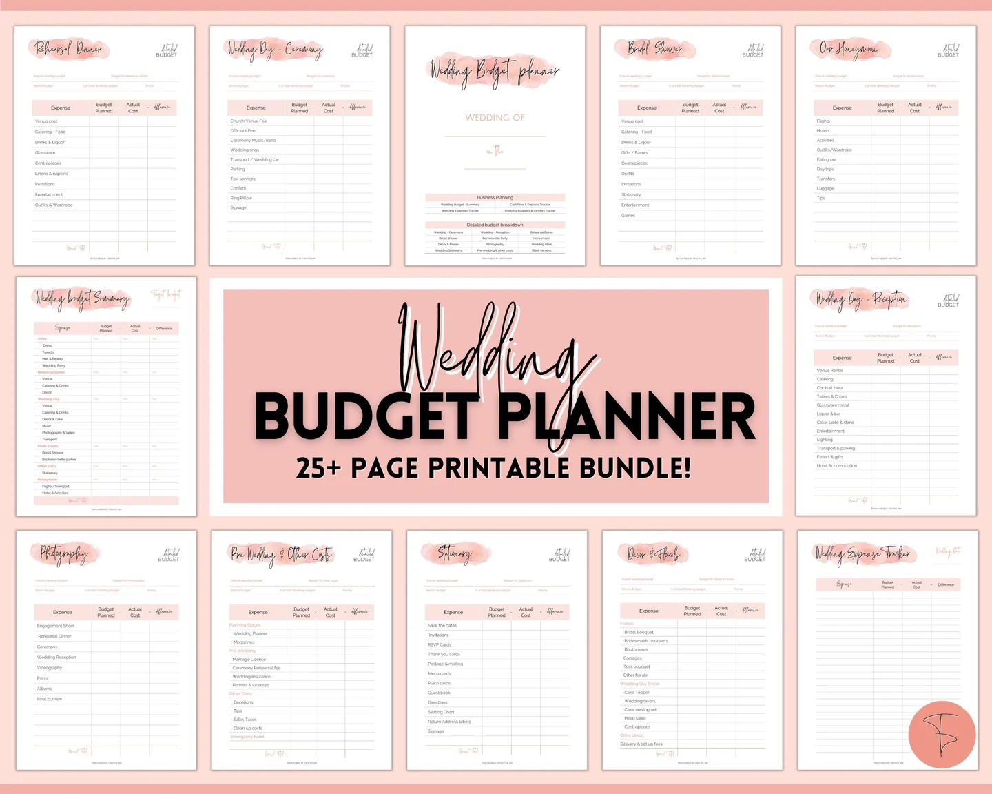 Wedding BUDGET Planner Pink Wedding Breakdown Planner Book