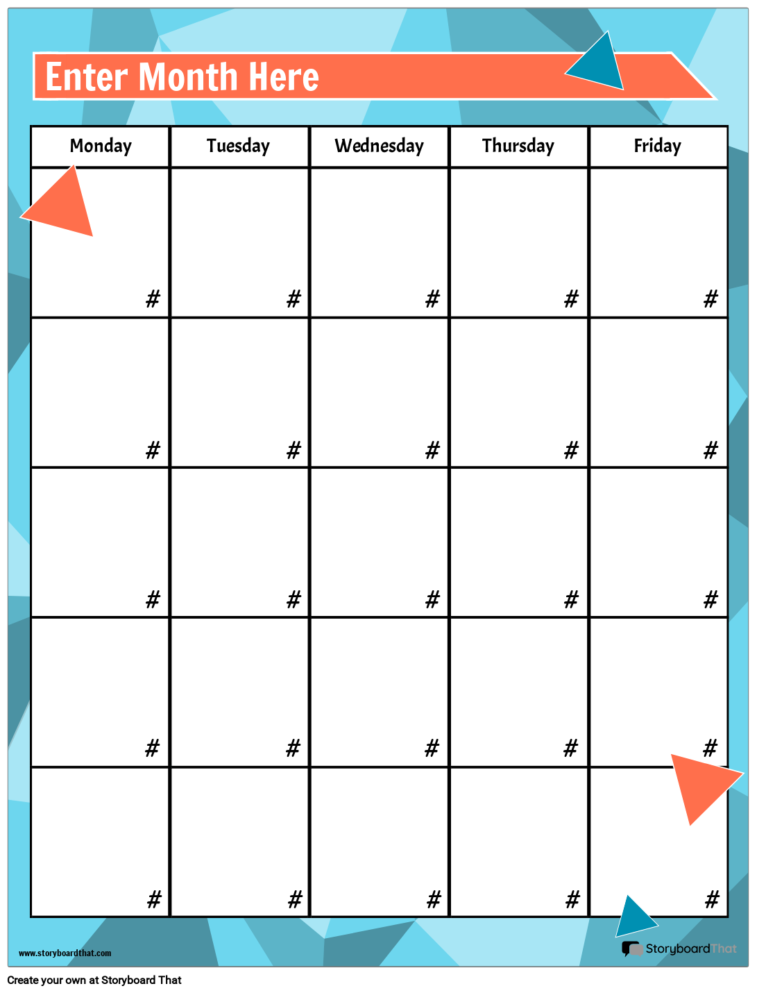 Printable Blank Calendar Weekdays Only