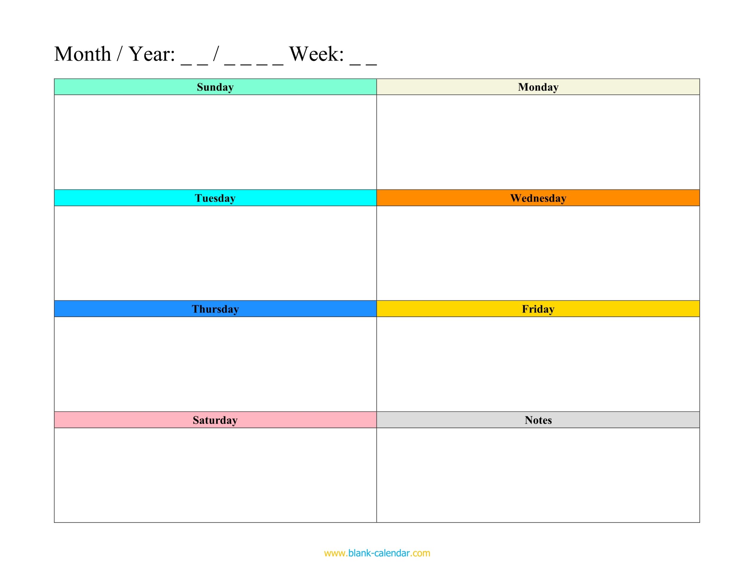Free Blank Weekly Calendar Printable