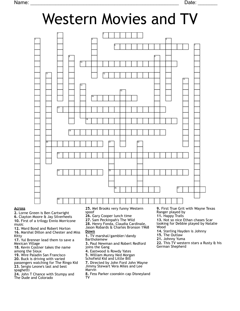 Tv Theme Crossword Puzzles Printable