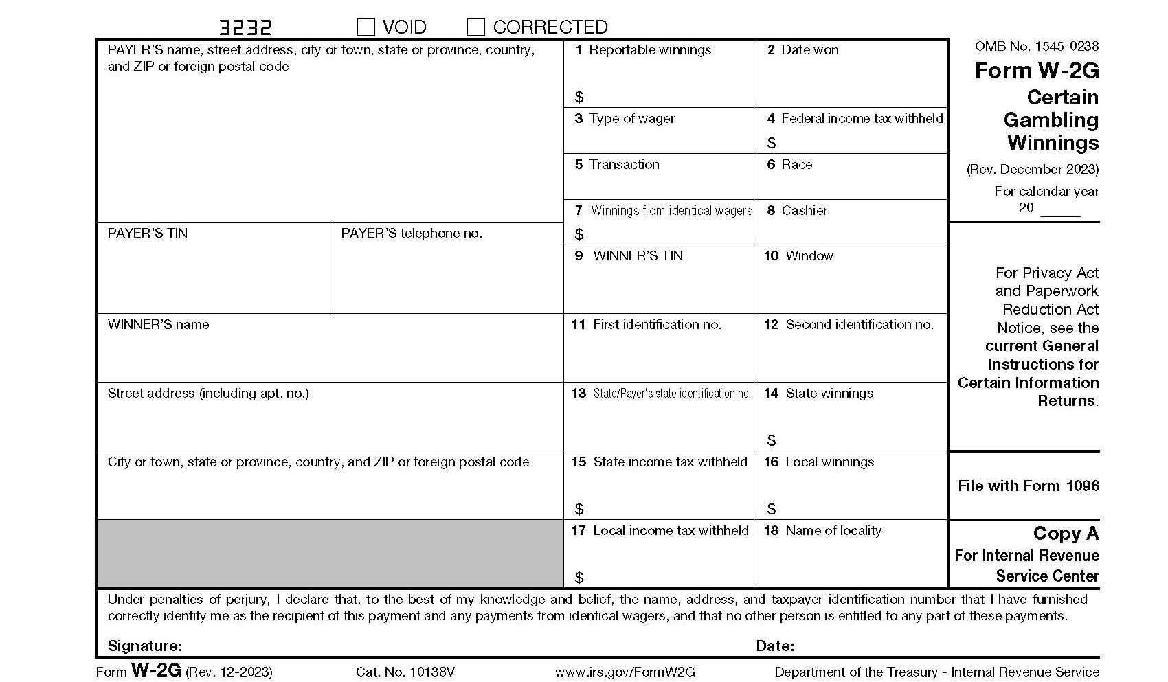 Irs Form For Gambling Winnings And Losses