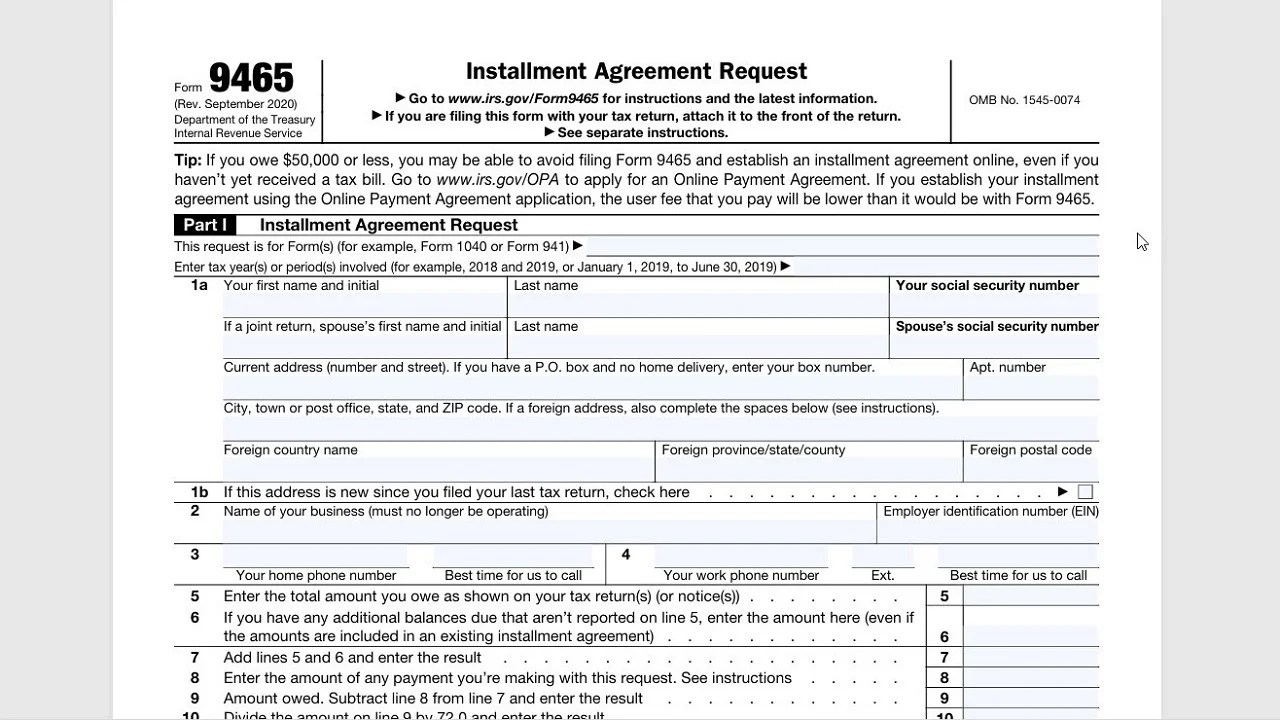 Irs Form Payment Plan